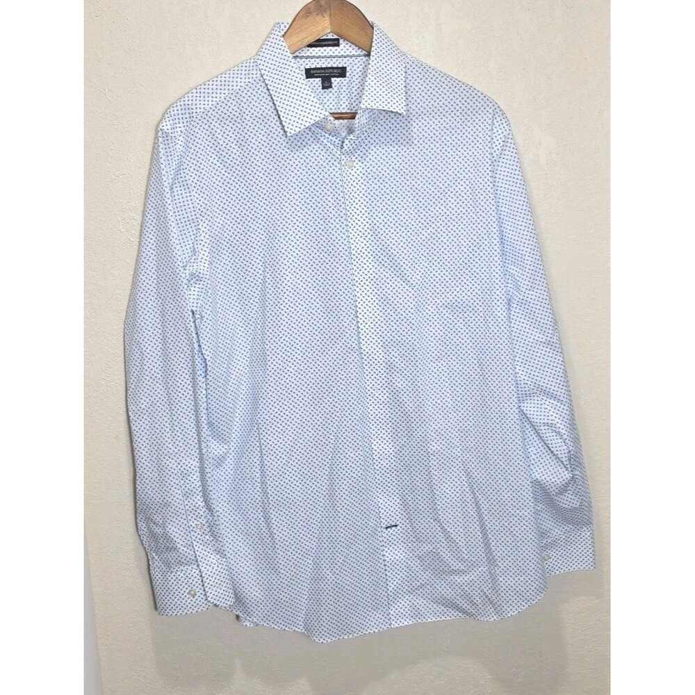 Banana Republic Mens  Shirt Blue White  Camden Standard Fit  Long Sleeve  L
